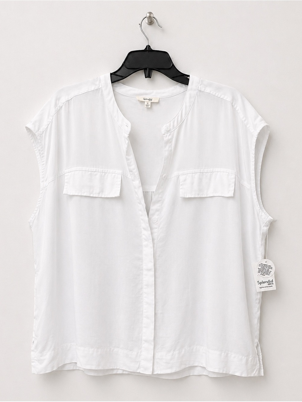 Splendid Kamryn Button Front Blouse Cap Sleeve Relaxed Fit White Large NWT